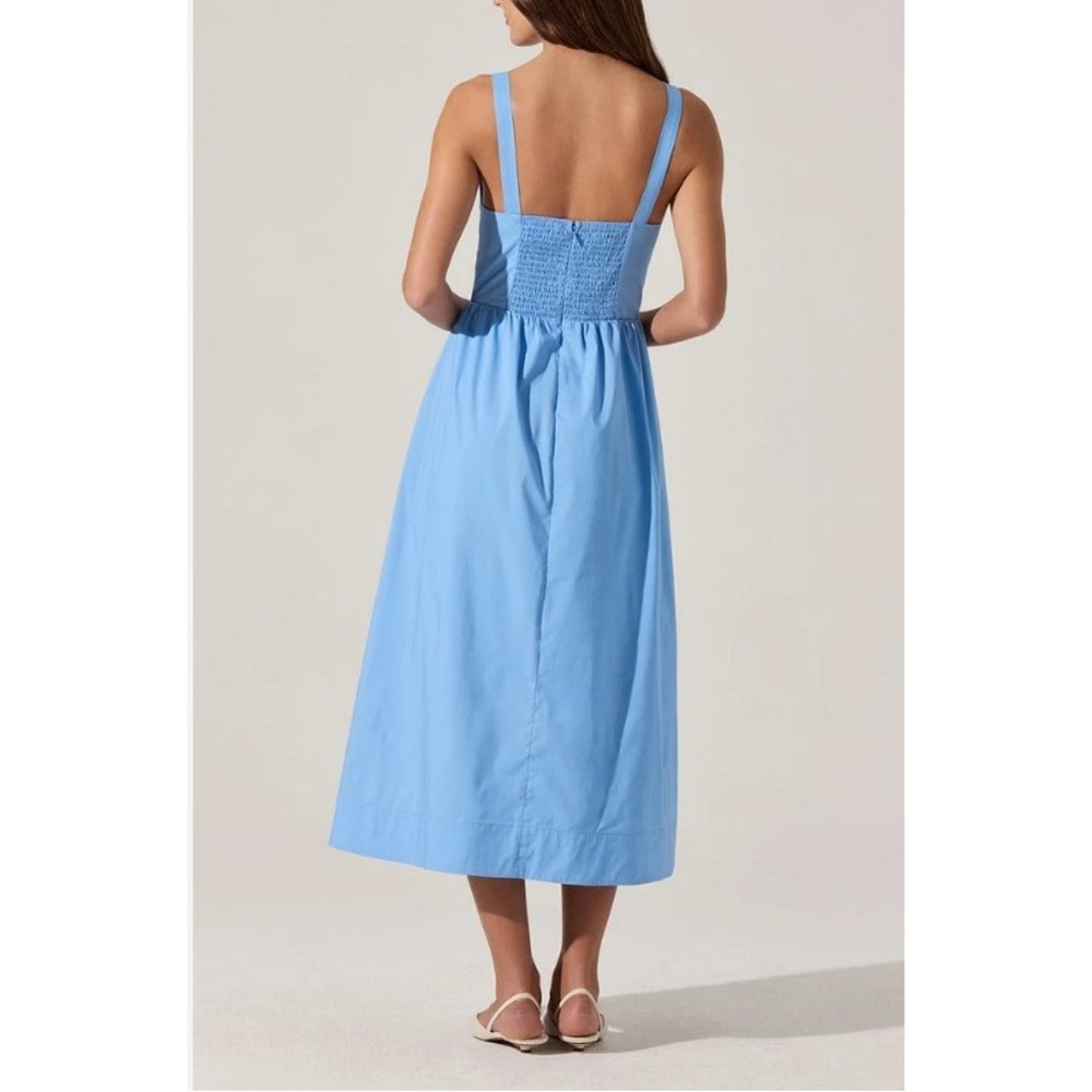 ASTR THE LABEL Blue Smocked Bodice Midi Dress Women's Size S - Picture 3 of 6